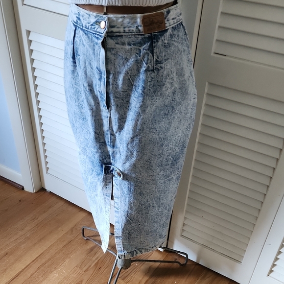 Sierra West Vintage 80's Acid Wash Denim Pencil Skirt With Front Slit - Picture 5 of 11